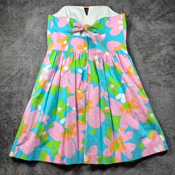 Lilly Pulitzer Richelle Strapless Dress Cotton Shorely Blue Mojo Size 8 L184 - Picture 4 of 11